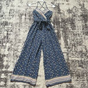Chic Blue Patterned Jumpsuit